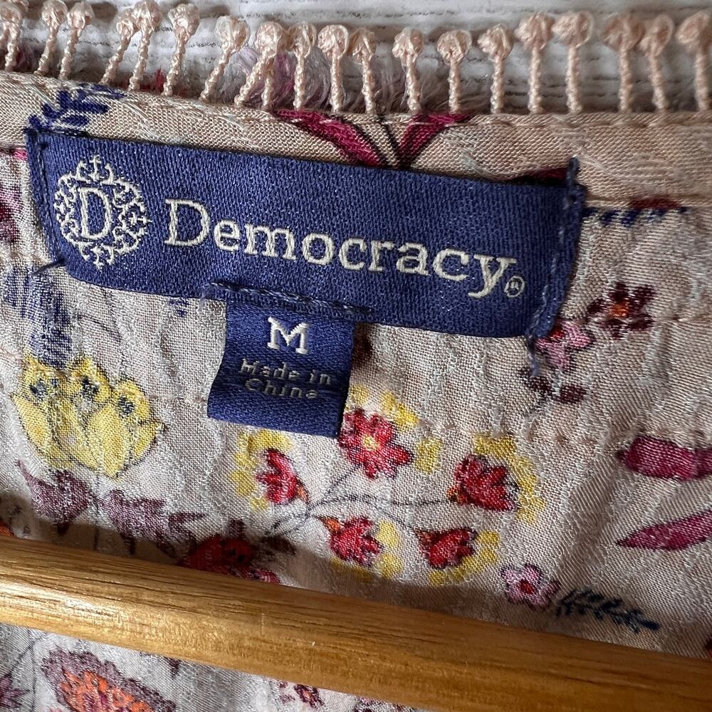 Democracy Blouse Womens Size Medium Floral Boho Tie at Waist Colorful Spring - Picture 2 of 16